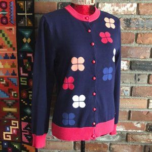 Cracker Wheat Cute Preppy Flower Clover CARDIGAN Button-up Knit SWEATER S
